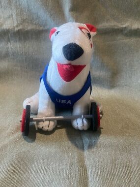 2008 USA Olympic Bullseye Dog with Blue uniform and bar with weights